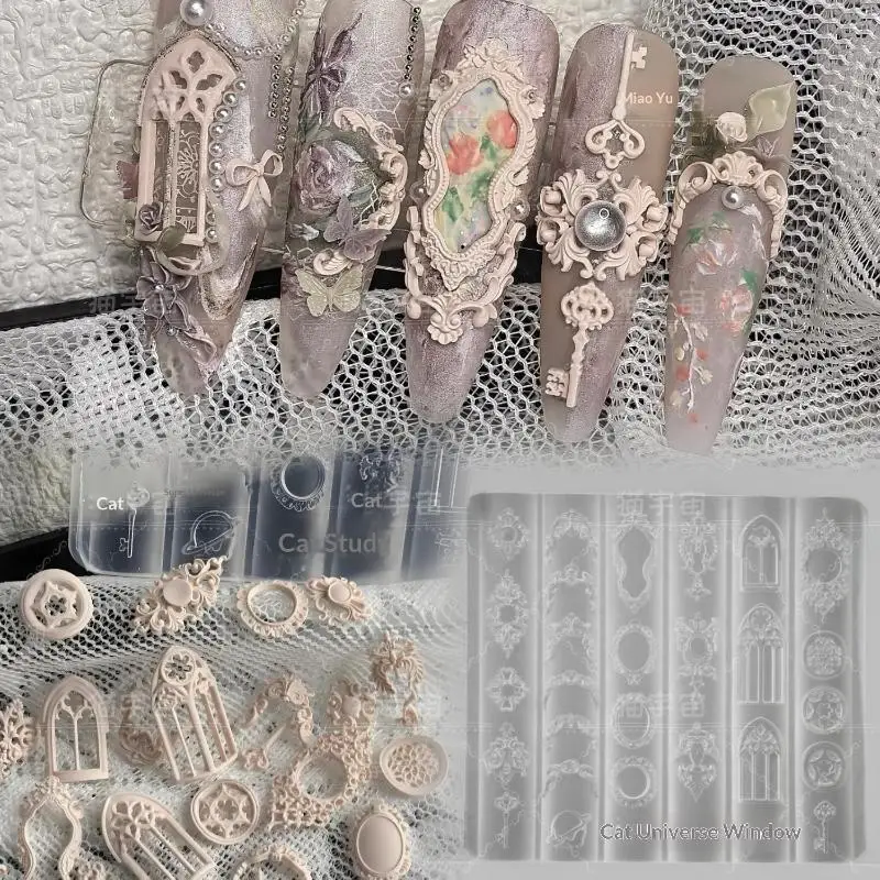 3D Silicone Nail Art Mold European Style Retro Patterns Candlestick Candle Design Decor DIY Transparent Manicure Template