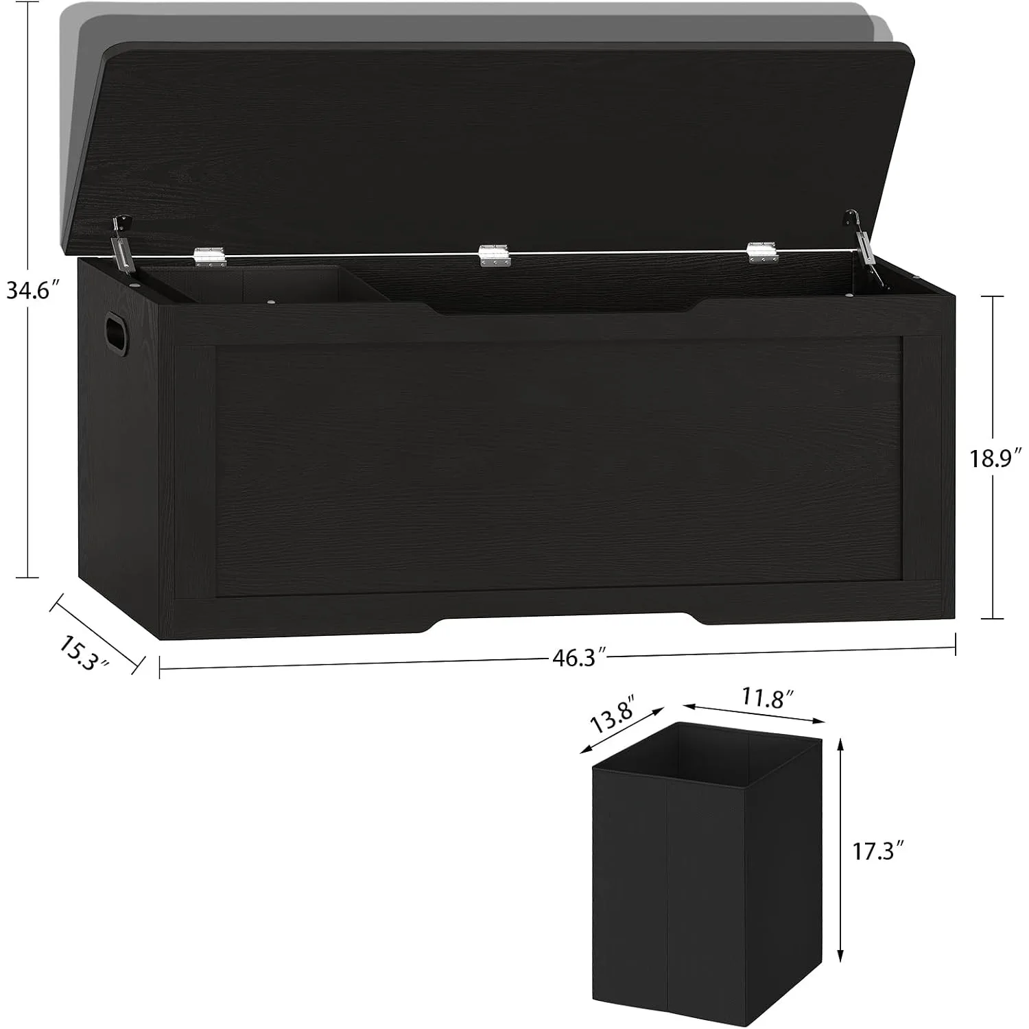 47.2" Large Storage Chest with Fabric Drawer, Toy Box with Safety Hinges, Extra Wide Storage Bench for Bedroom, Living Room, Entryway, Supports 300 lb view 3
