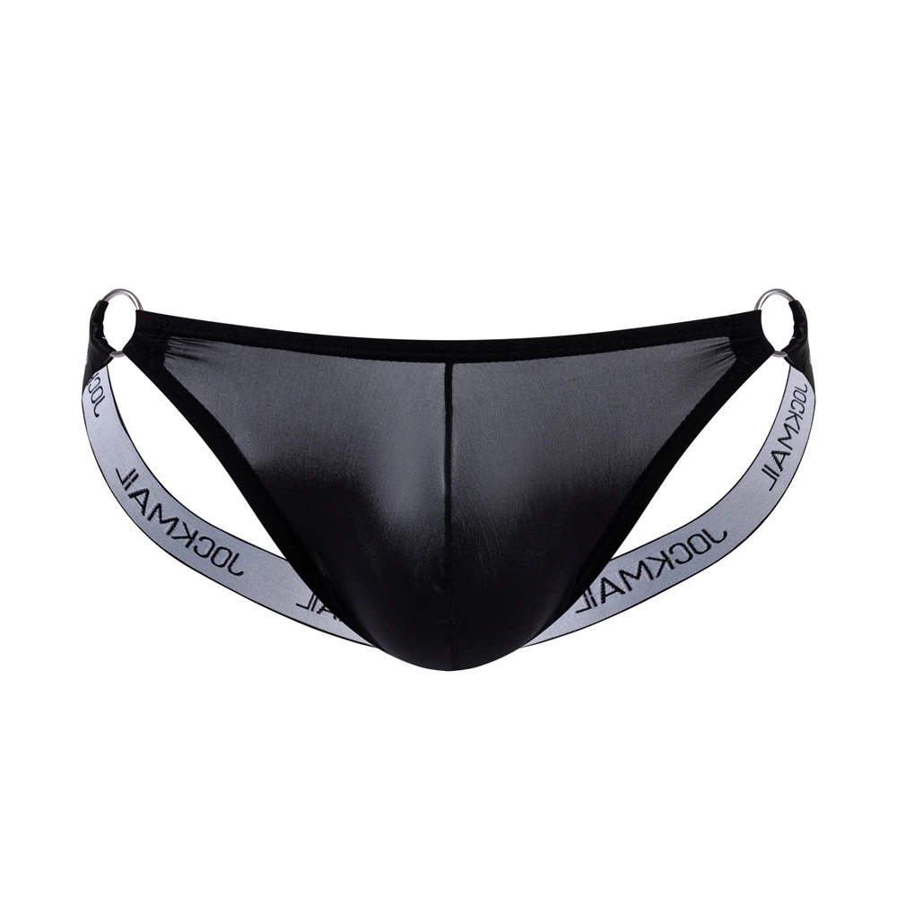 Jockmail Men\'s Sexy Ice Silk Thongs Briefs Low Waist U Convex Underwear Underpants Men\'s G-String T-Back Bikini Sexi Jockstrap