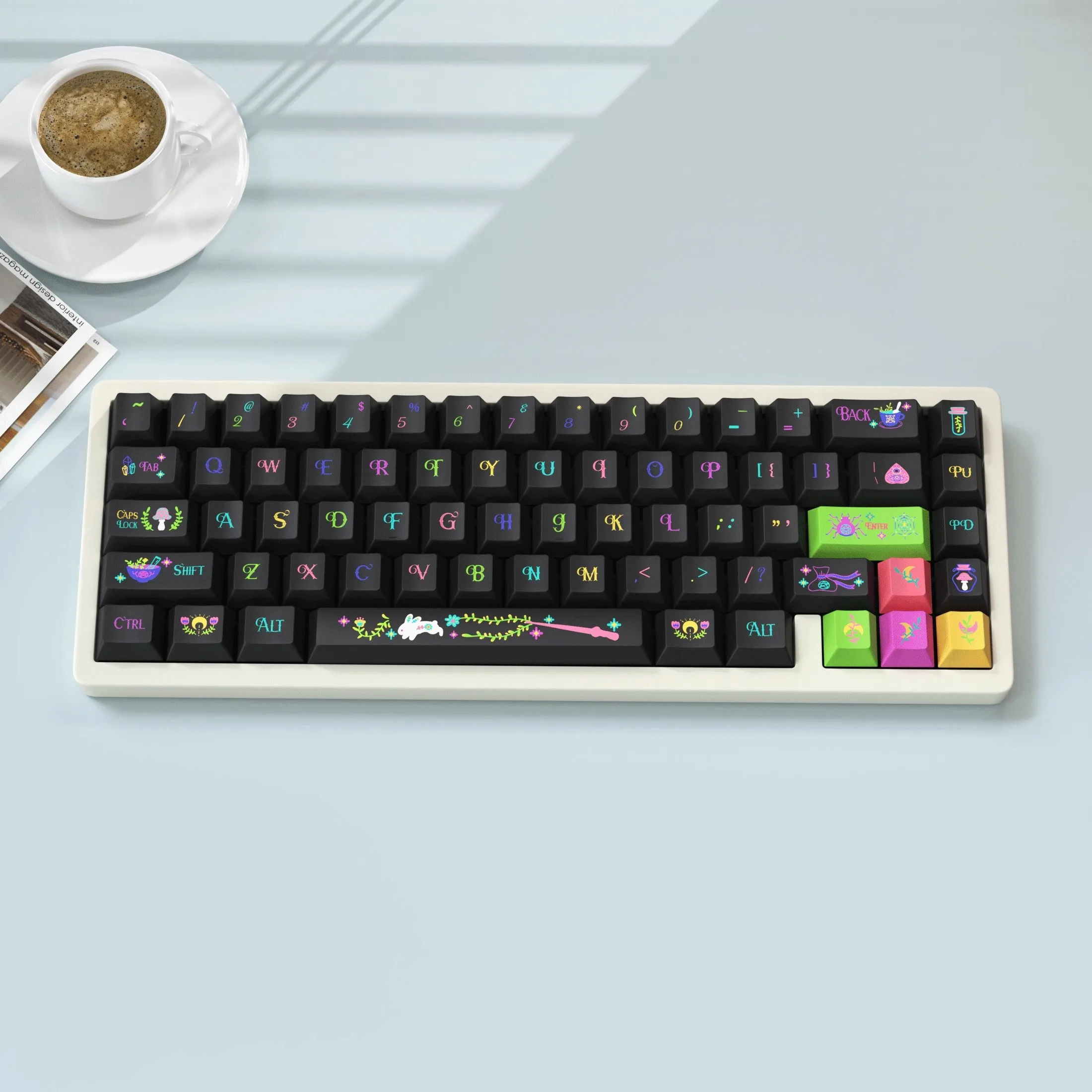 1 Set Moon Magic Festival Keycaps PBT 5 Sides Dye Sublimation Key Caps Cherry Profile Colorful Keycap For 61 68 75 84 87 96 980