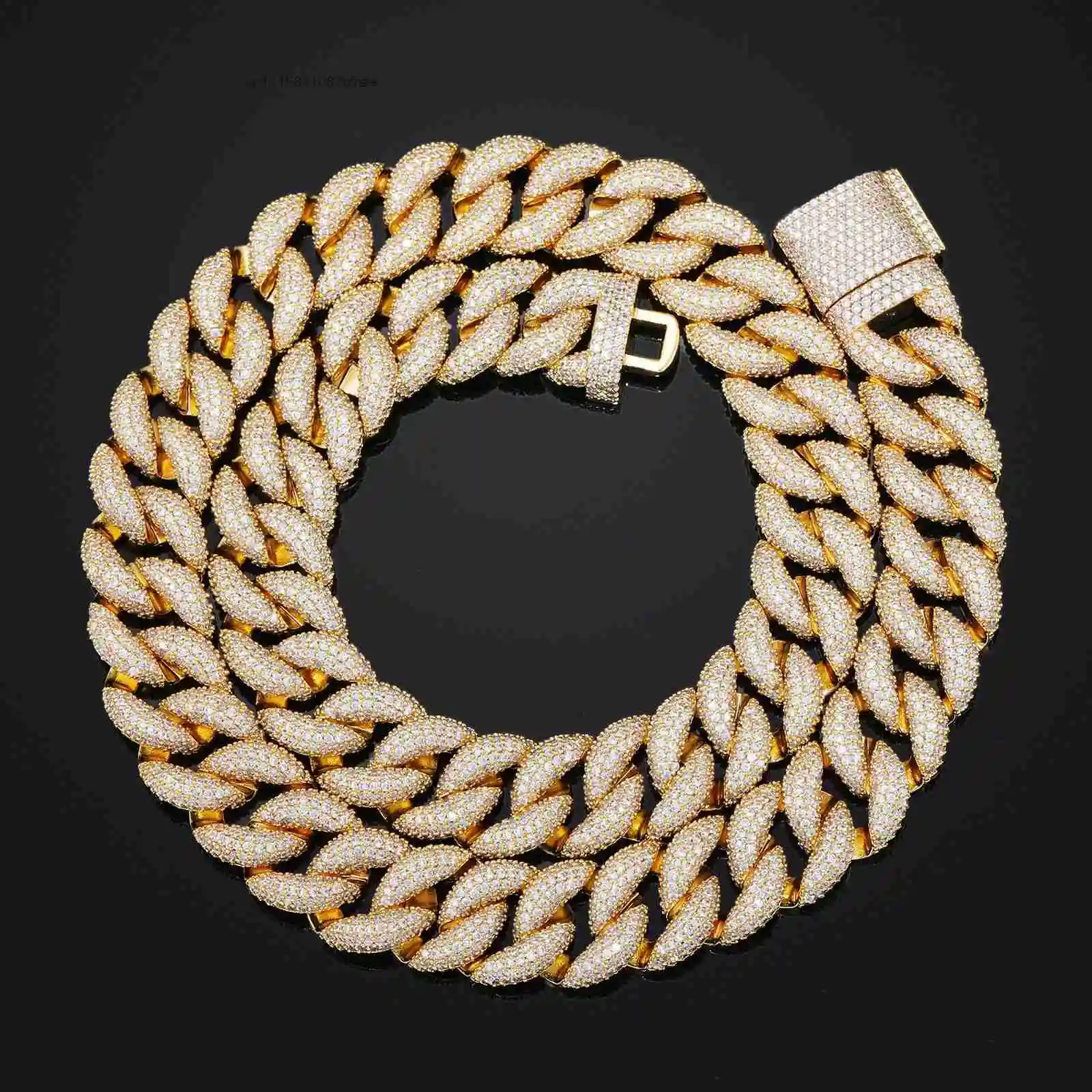 Europe United States Cross-Border 15mm Pave 5 Rows Zircon Bubble Cuba Chain Miami Hip-Hop Personality Trend Necklace Moissanite，
