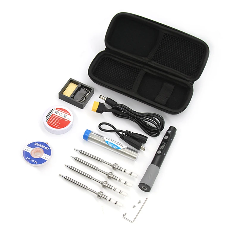 SEQURE D60B Kit with 4 Tips 60W Mini Electric Soldering Iron with DC12-24V TYPE-C Interface Precision Repair Tools