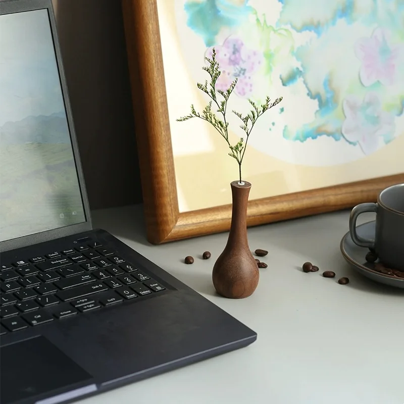 Black Walnut Solid Wood Flower Vase Creative Vase Chinese Style Desktop Simple Small Ornament Decorative Flower Vase Small Flowe