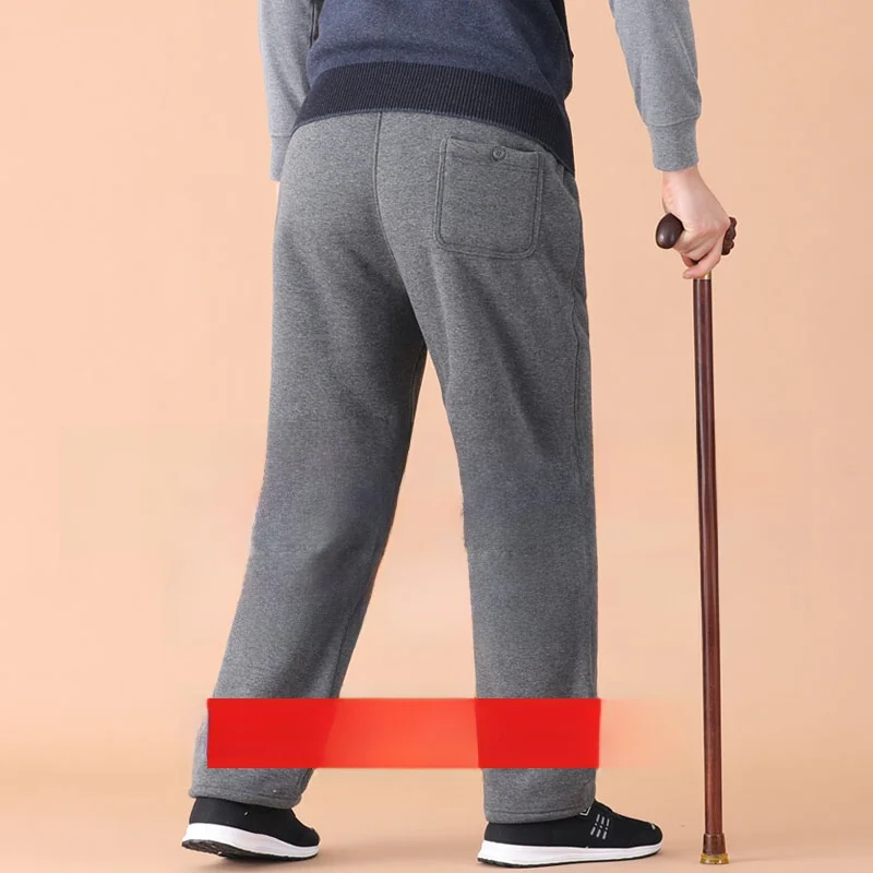 

Утепленные спортивные брюки на флисовой подкладке для пожилых людей (80 лет), хлопковые брюки с высокой талией и прямыми штанинами для людей среднего и пожилого возраста.