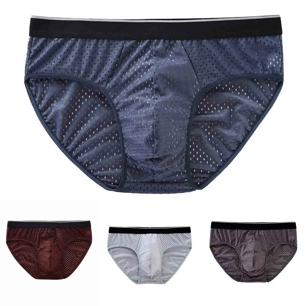 Malha de Seda Gelo Masculina Cuecas Respiráveis, Roupa Interior de Verão, Confortável, Elasticidade Suave, Calcinha, Tanga Triangular, Calças Rapidamente Secas