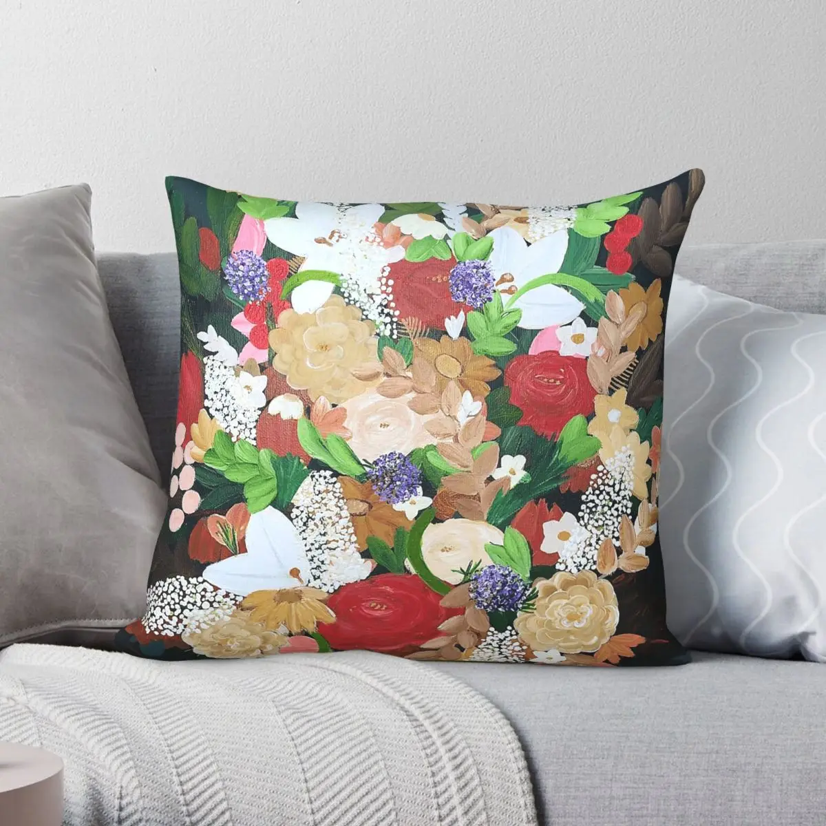 Abundance Florals Square Pillowcase Polyester Linen Velvet Creative Zip Decor Pillow Case Home Cushion Cover 45x45