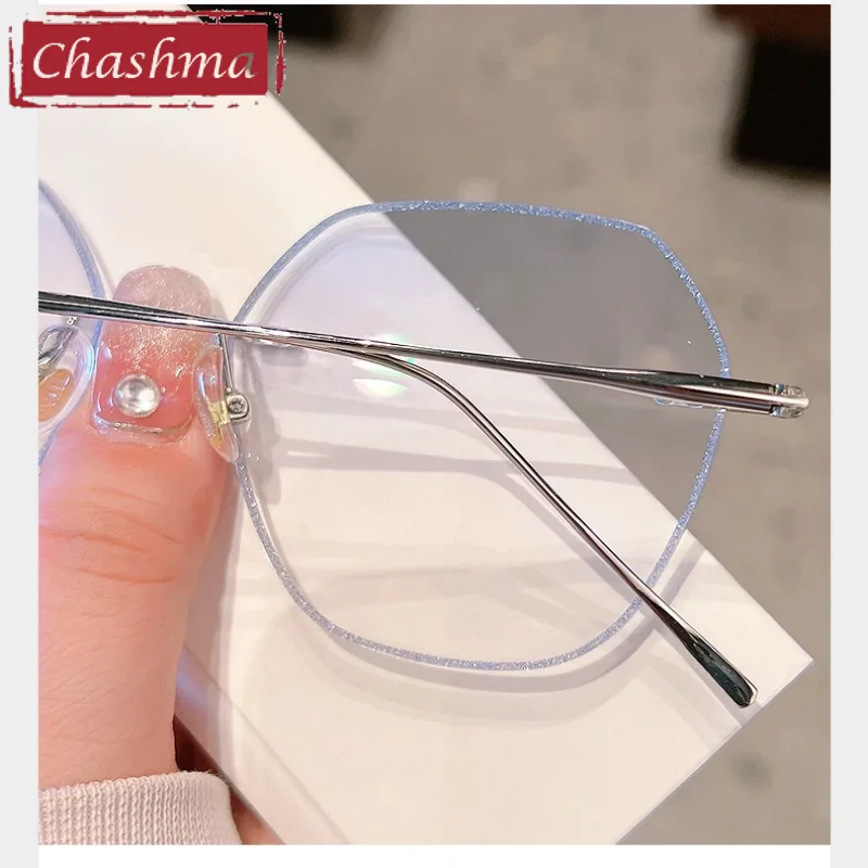 

Women Rimless Eyeglass Titanium Retro Lenses Elegant Prescription Glasses Lady Diamonds Glitter Shiny Edge Glass Fashion Gafas