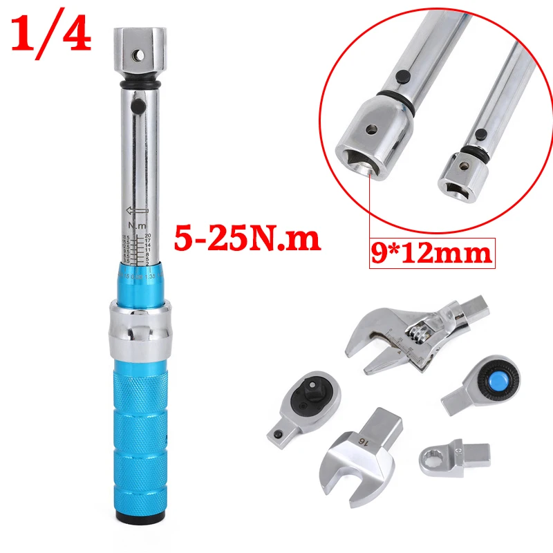 

1/4 5-25N.m Torque Wrench 9*12mm Joint Open End Square Drive Accuracy 4% Car Repair Maintanence Spanner Hand Tools