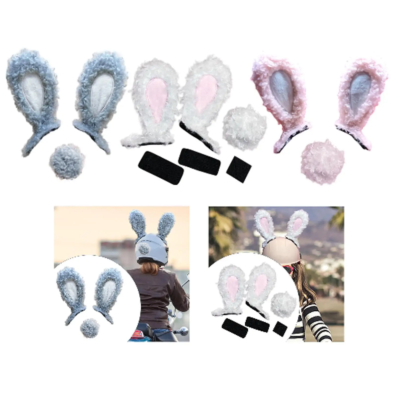 Helmet Plush Ears Set Soft Washable Cute Bunny Ornaments Decor for Motorcycle Scooter and Cycling