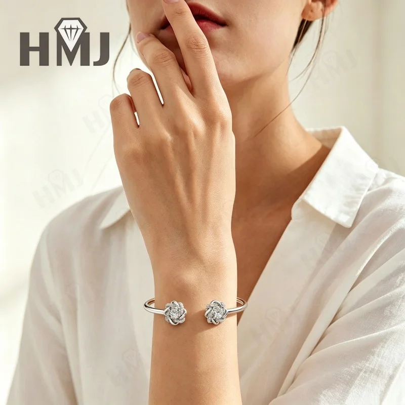 Offenes Armreif-Armband Moissanit 6,5mm Rundschliff 925 Sterling Silber 18K Vergoldet Klassisches Party-Geschenk Charms Brautschmuck – Detail 13