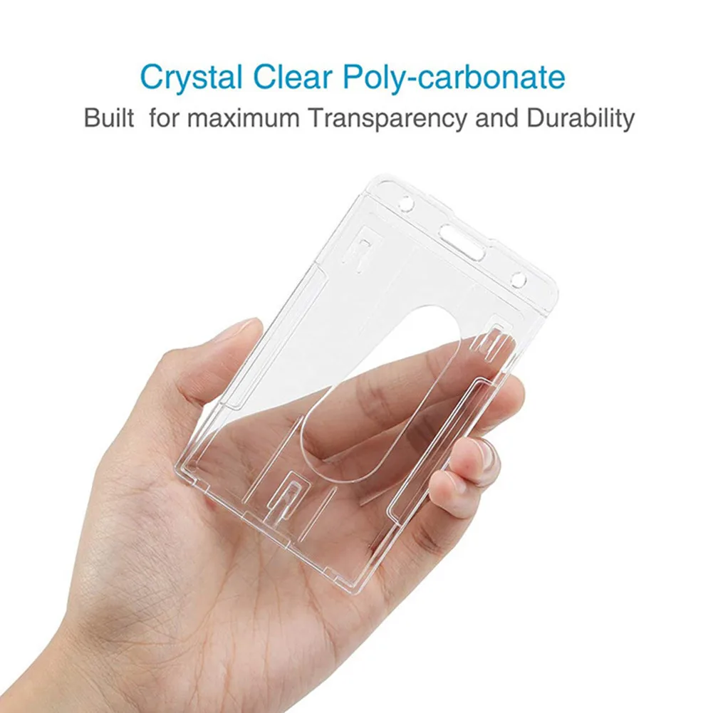 10Pcs Vertical 2 Card Badge Holder Thumb Slot Quick Access Hard PC Clear ID Protector for Office Nurse