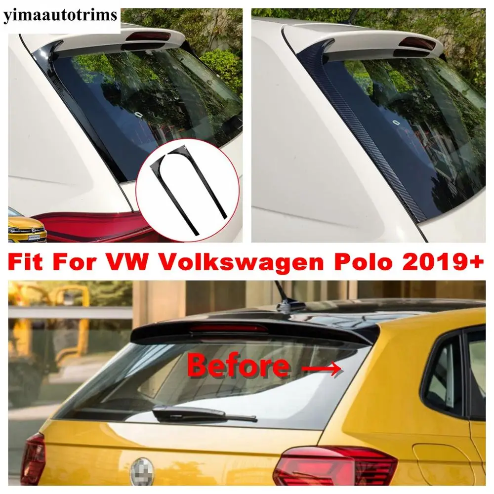 For VW Volkswagen Polo 2019 - 2023 Rear Window Side Anti-Scratch Protection Strip Cover Trim Carbon Fiber Look / Black Exterior