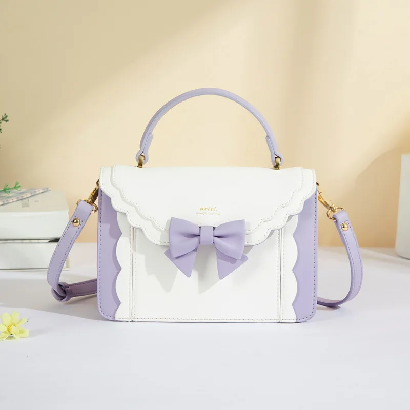 Sweet Bow Lolita Crossbody Bag Teenage Girls Elegant PU Jk Bag Simple All Match Aesthetic Uniform Handbag Women сумка 2024