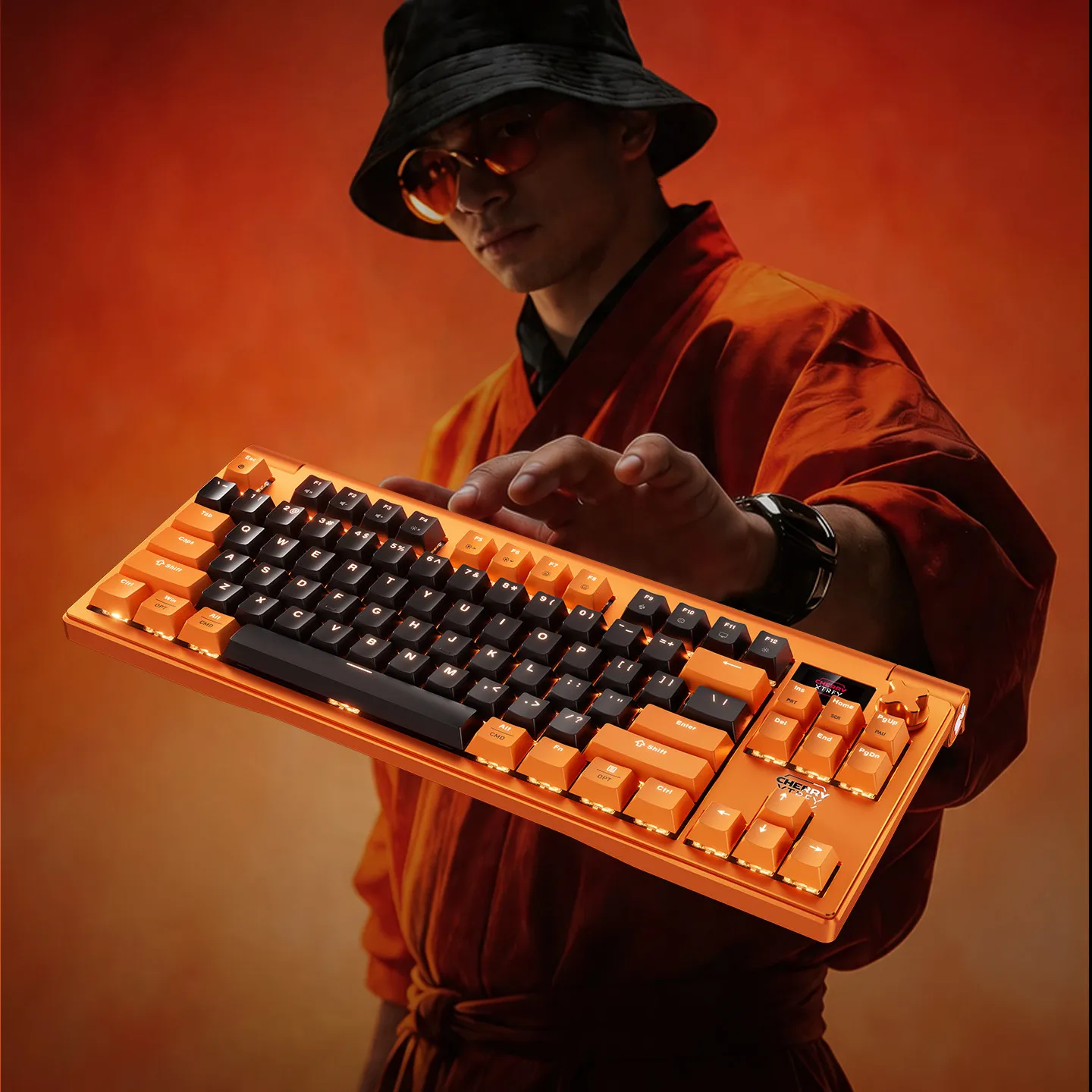 Custom Vibrant Orange 75% Layout Enhanced Wireless Tri-Mode Custom Mechanical Keyboard Translucent Switch Professional Gift.
