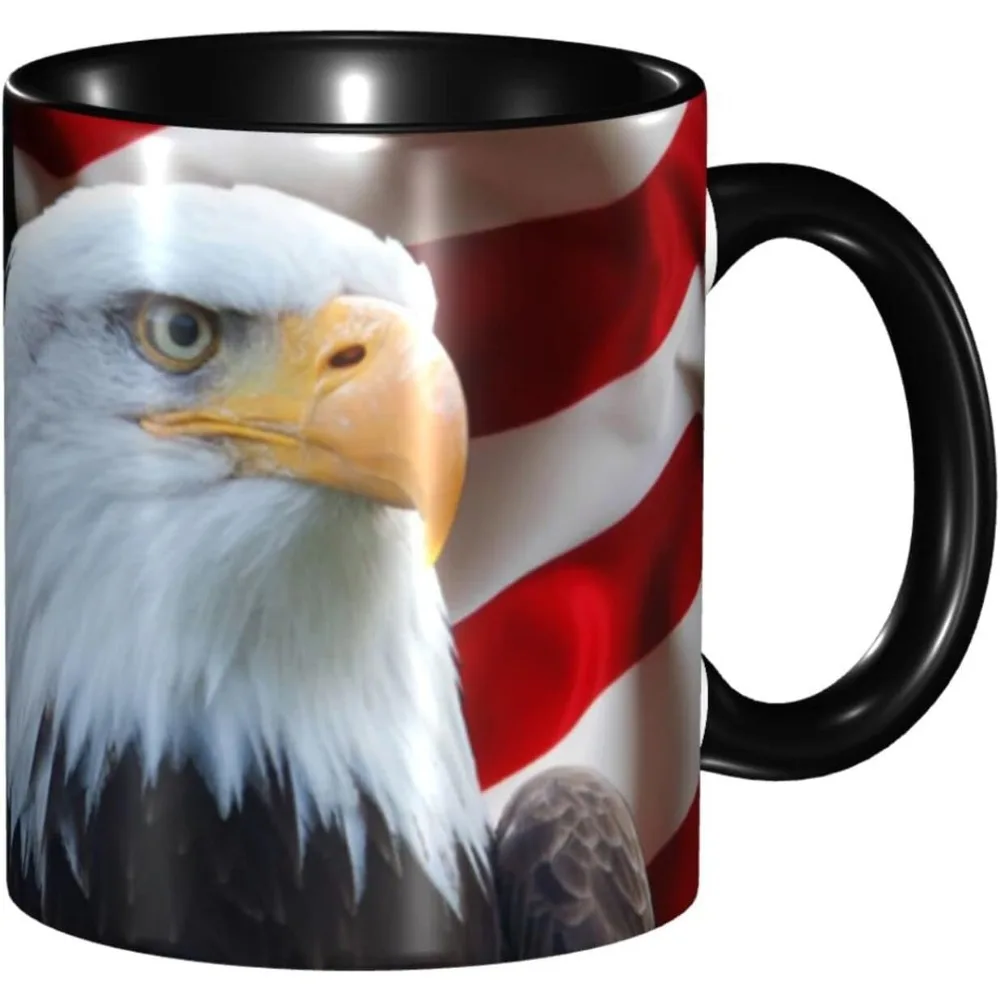 Eagle USA Flag Funny Coffee Mug 11oz - Ceramic Novelty Tea Cup Gifts for Office and Home Kitchen Microwave Safe