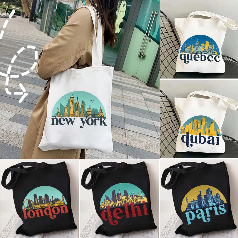 Amsterdam London Dubai Venice Paris New York Seoul Bangkok Istanbul City Skyline Cityscape Art Canvas Totes Bag Shopper Handbags