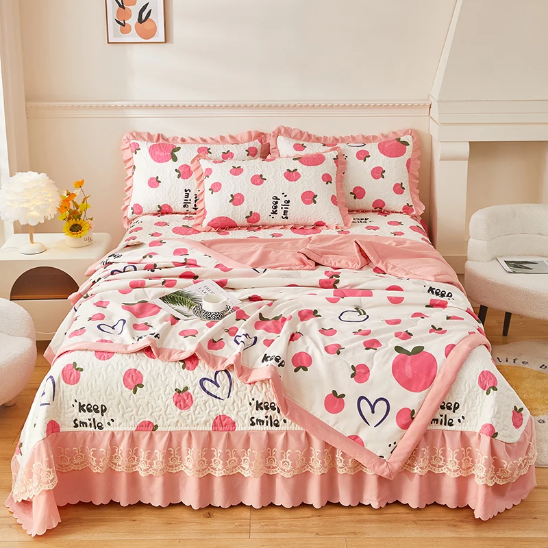 Edredón de melocotón de dibujos animados tamaño Queen, edredón con estampado de corazón de amor rosa, Ultra suave, ropa de cama de 1 pieza para decoración de habitación