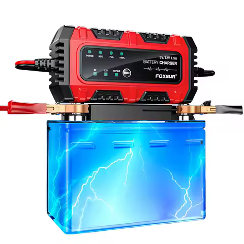 6V/12V 1.5A Car Battery Charger Moto Battery Charger Car and Motorcycle Battery Charging Unit for Lead-Acid AGM GEL Batteries