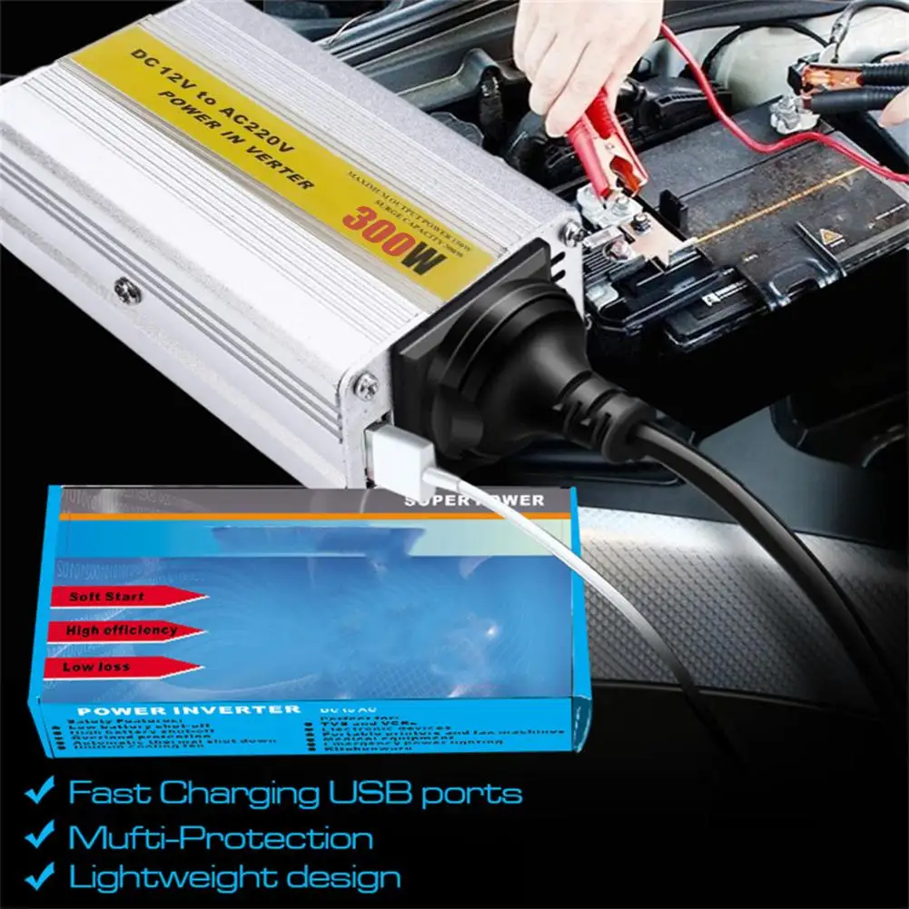 300W Inverter 12V To 220V LED Car Power Inverter Converter Charger Adapter Dual USB Voltage Transformer Modified Sine Wave