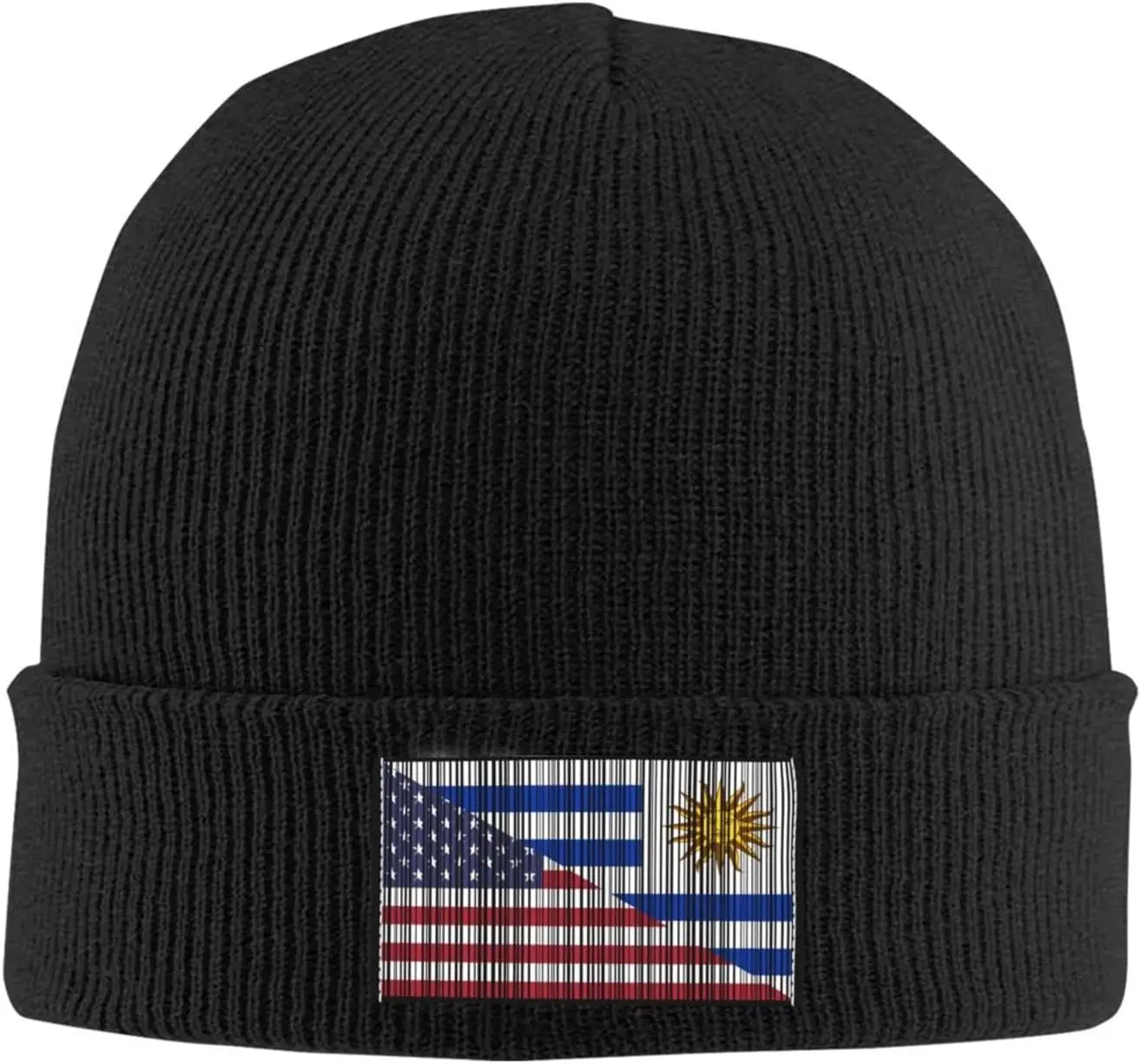 USA Uruguay Flag Unisex Four Seasons Knitted Hat Winter Warm Hats Hats for Men Women One Size Black