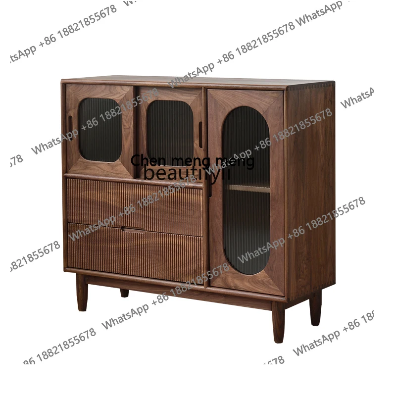 

Black walnut dining side cabinet retro all solid wood locker Changhong glass wine cabinet entrance H