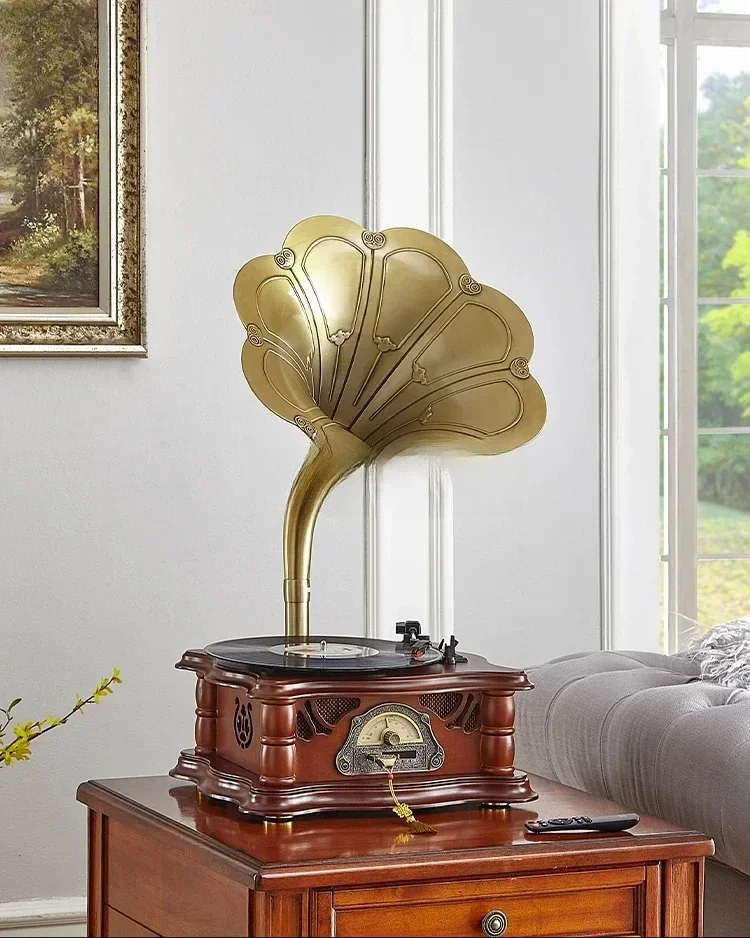 Light tone retro phonograph European style living room antique phonograph home ornament Bluetooth stereo vinyl record player