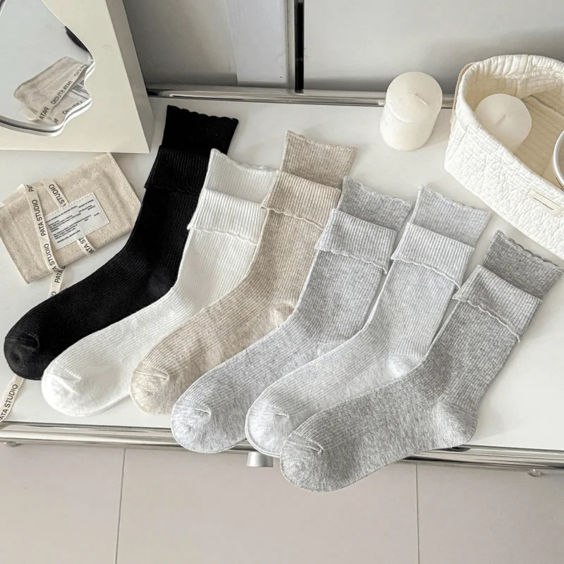 Women Socks New Spring Summer Solid Color Crew Socks for Women Cute Lace Korean Style White Socks