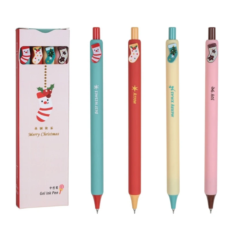 

4 Pieces 0.5mm Gel Pen Christmas Sock Neutral Pen Pen Retractable Gel Pen School Supplies for Student Dropship