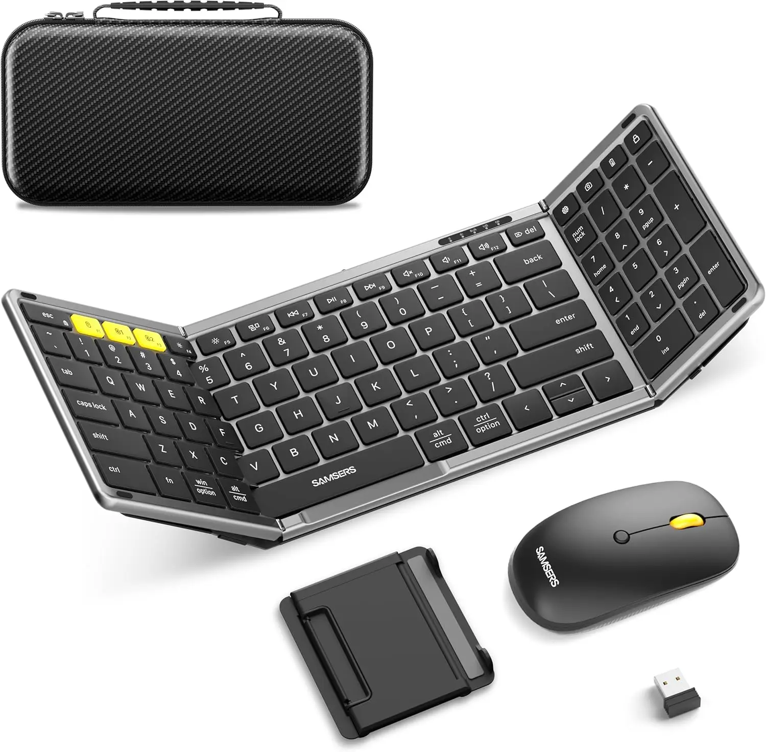

Foldable Keyboard and Mouse, Folding Bluetooth Keyboard Combo, 2.4G + BT5.0 x 2, Full-Size Portable