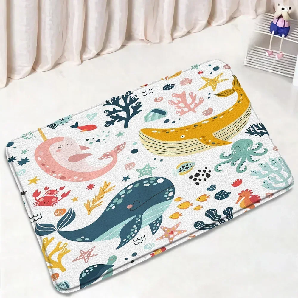 Cute Cartoon Animal Print Doormat Dinosaur Ocean Space Dog Pattern Non Slip Floor Mat for Bedroom Indoor Home Entrance Decor