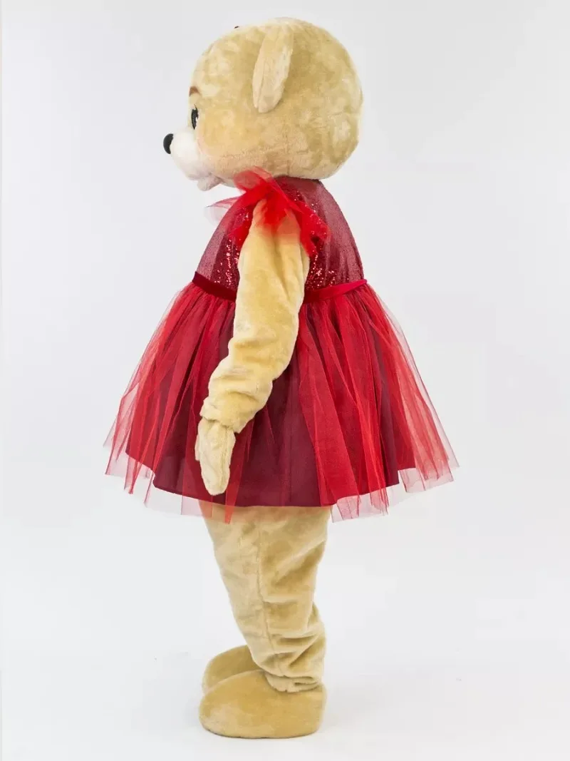 เสื้อผ้าเส้นด้ายสีแดงหมีสีน้ำตาลมาสค็อตเครื่องแต่งกายการโฆษณาการ์ตูนเสื้อผ้าฮาโลวีนคาร์นิวัลชุดแฟนซีปาร์ตี้