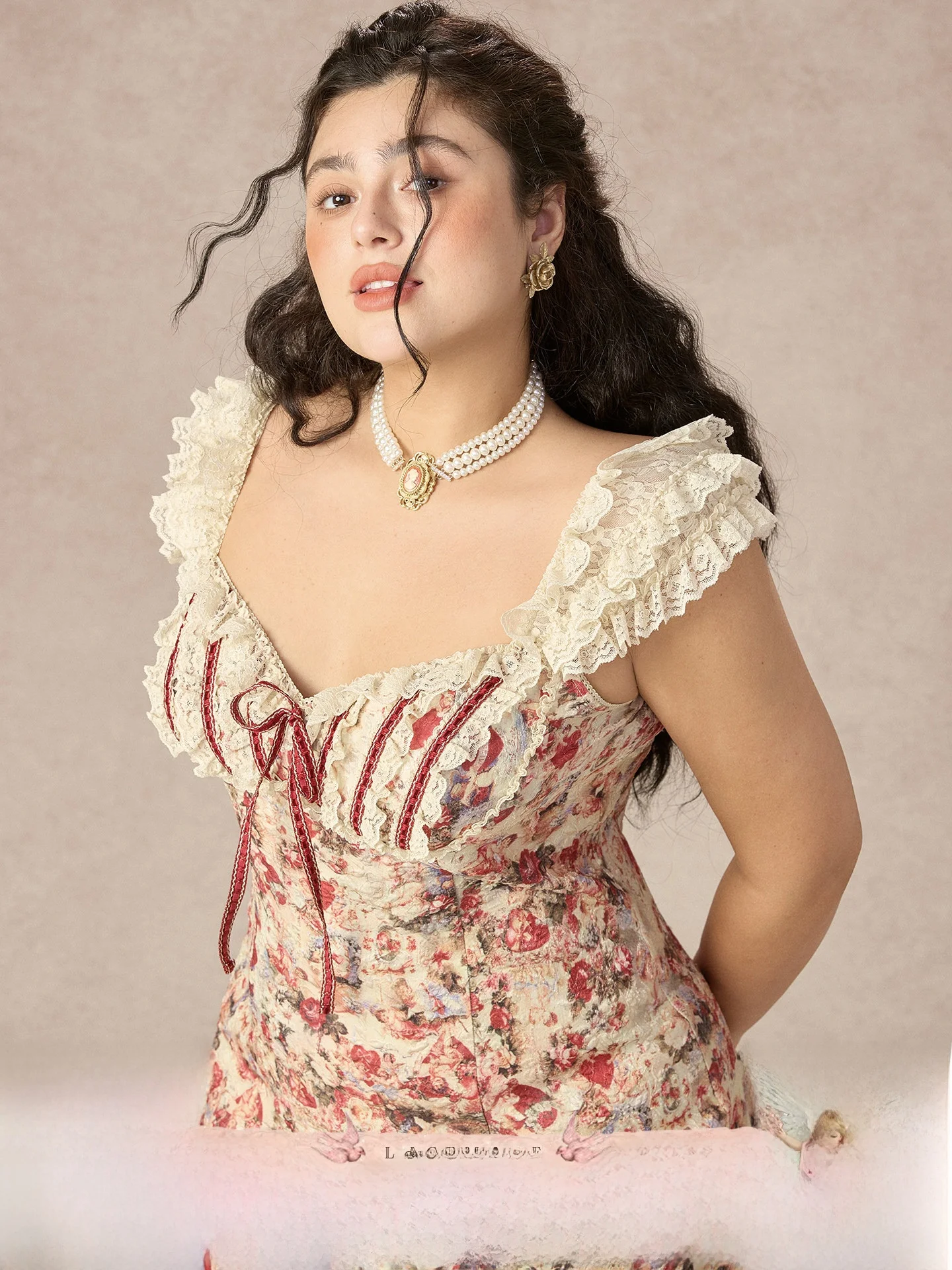 

Ретро юбка миди с цветочным узором и кружевом для женщин, больших размеров, на молнии, во французском стиле, для праздника