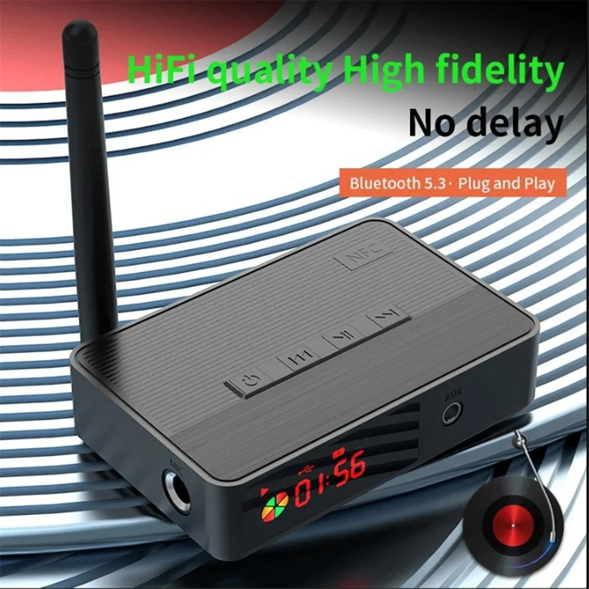NFC Bluetooth Audio Receiver 3.5mm Aux RCA Wireless Stereo Music Adapter Support Karaoke Mic TF/U Disk
