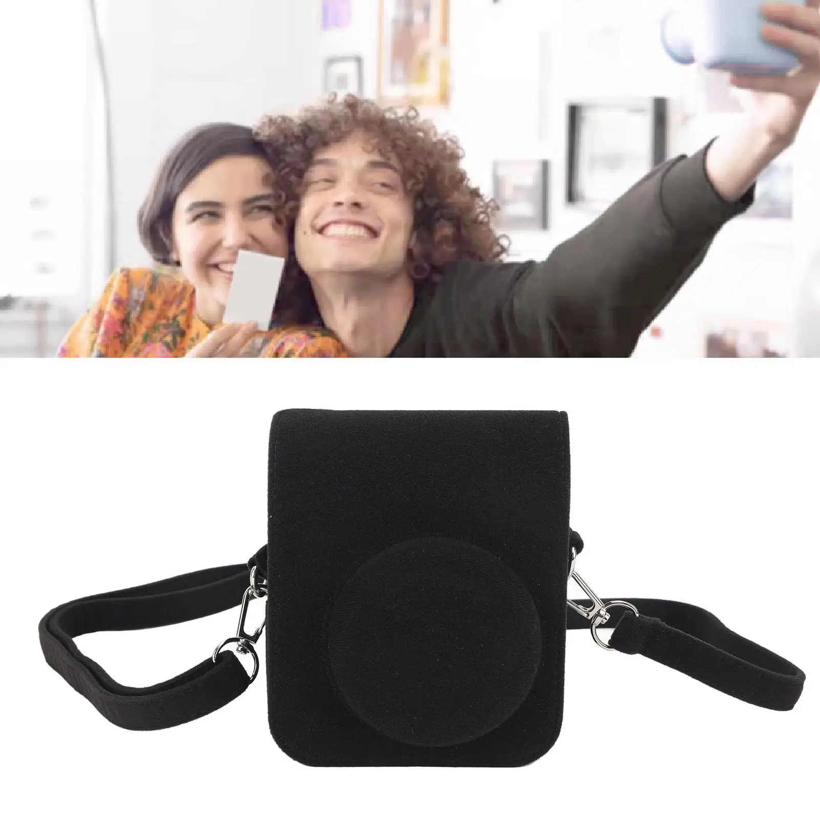 Mini Instant Camera Bag with Adjustable Shoulder Strap & Detachable Top Cover - Felt Black for outdoor Use