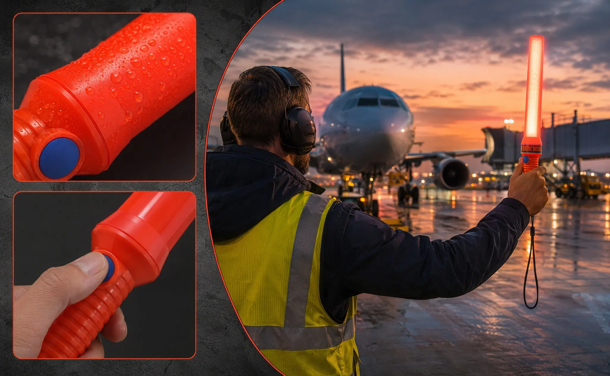 Portable LED Traffic Control Wand 36.5cm High Brightness Emergency Safety Light Stick Airport Guide Traffic Direction Wand