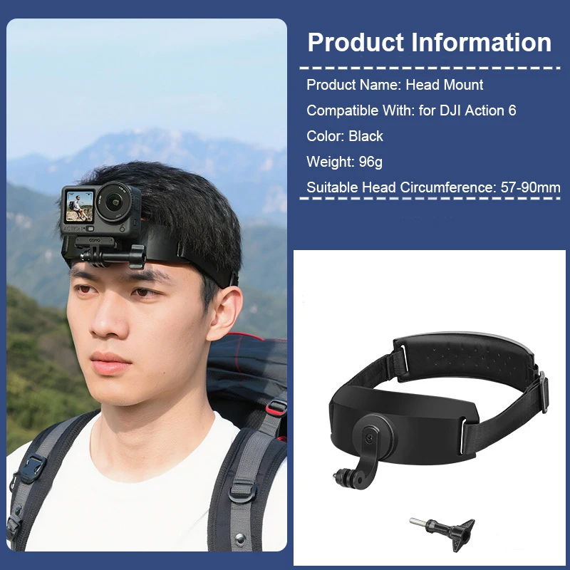 

Head strap mount compatible with for DJI Action 6 sports camera, wearable and hands-free for quick-release recording ​