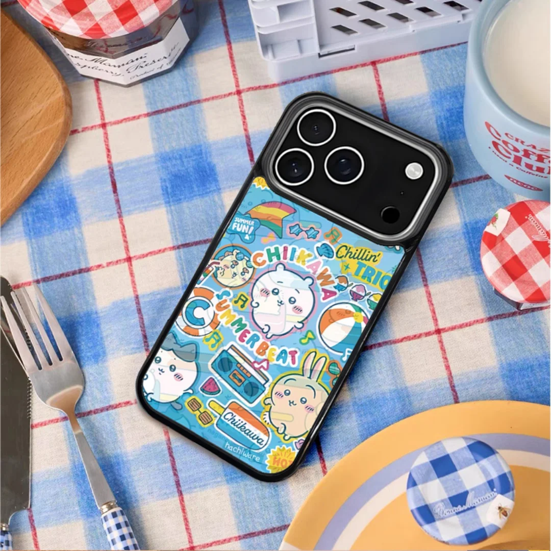 

3D Grating Card C-Chiikawa Case for iPhone 16 15 14 13 11 12 17 Pro Max Plus Air Japan Luxury Anime Hachiware Usagi Back Cover