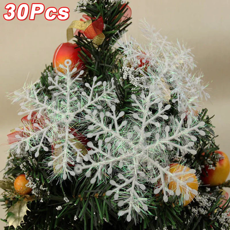 30Pcs White Christmas Snowflake Ornaments Artificial Hanging Snowflake For DIY Xmas Tree Home Holiday New Year Party Decorations