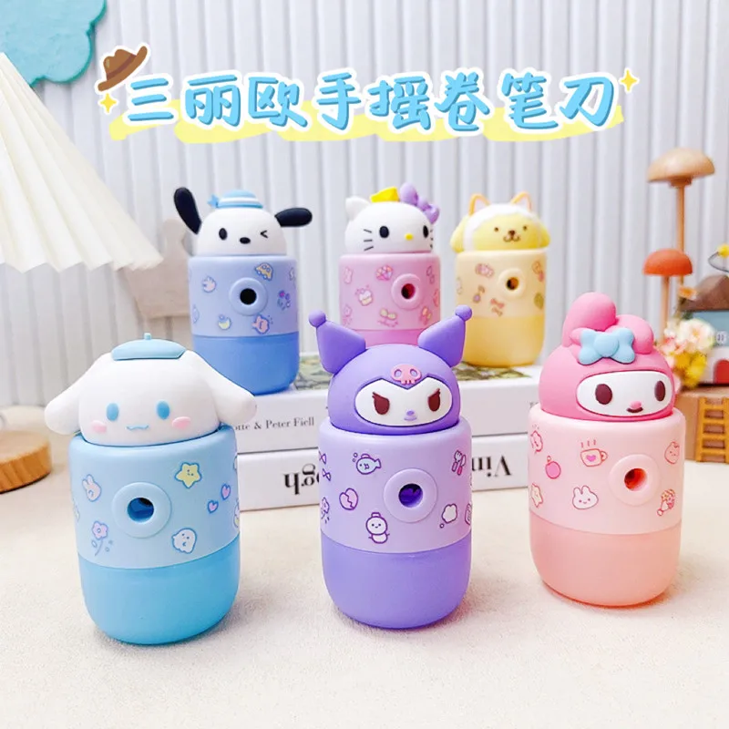 New Sanrio Cute Kuromi Anime Cartoon Kawaii Style Automatic Hand Cranked Pencil Sharpener For Elementary School Students Gifts