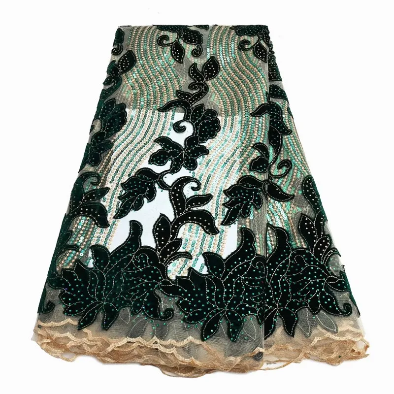 2023 Latest Green French Net Laces With Velvet Fabric Fabrics High Quality Tulle African Laces Fabric Nigerian Wedding Dress