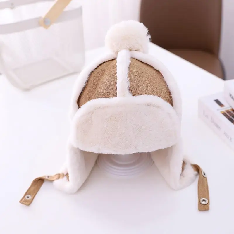 Children\'s Hat For Kids Ear Protection Thicken Adjustable Plus Velvet Cute Korean Kids Cap Winter Baby Pompom Hat Baby Beanies