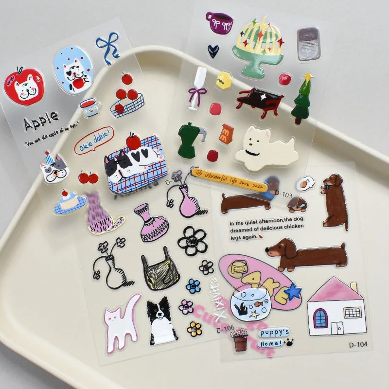 Pegatinas de Gelatina con Forma de Gato y Manzana Verde, Estilo Estético, Decoración de Alta Calidad para Carcasas de Teléfono, Laptops, Tablets y Scrapbooking