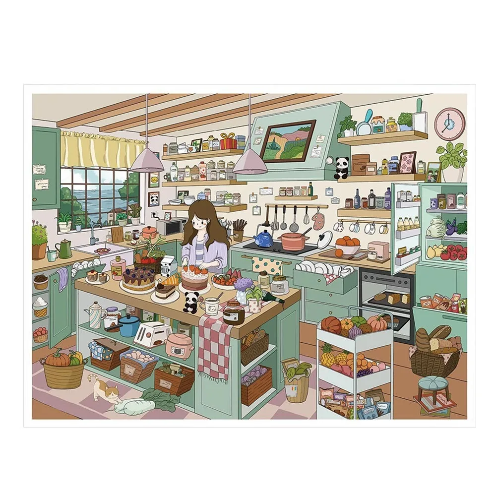 Kawaii Design Landscape Sticker Dessert Theme Comfortable Work Pocket Scene Sticker Cabin Scene Kitchen Sticker