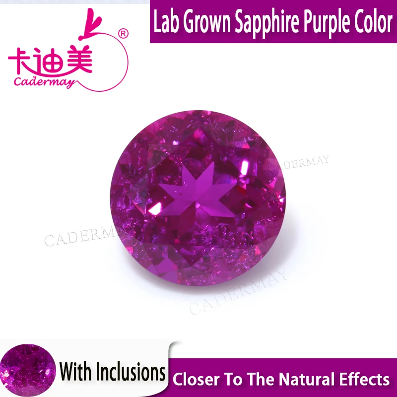CADERMAY Lab Grown Purple Sapphire Loose Stone With Inclusions Round Shape DIY Inlaid Jewelry Making Gemstones DIY