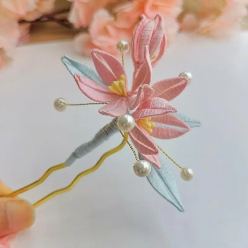 

Exquisite Hand-made Wrapping Flower Hair Hairpin Headwear Pink Sweet Style Headflower Accessories Hairpin Step Shake