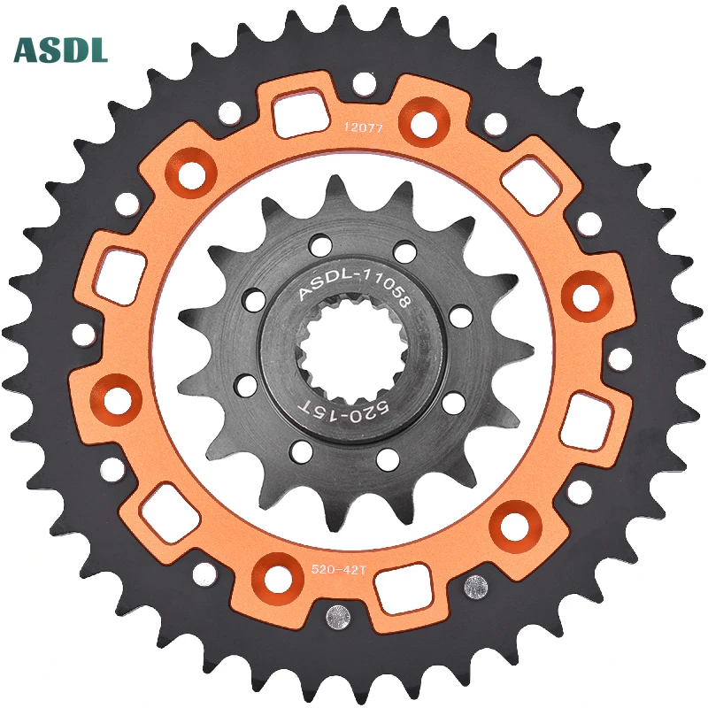 

520 42T 15T Motorcycle Steel Aluminum Composite Front Rear Sprocket Kits For KTM 625 LC4 Supercompetition 2002 Motorcycle Parts