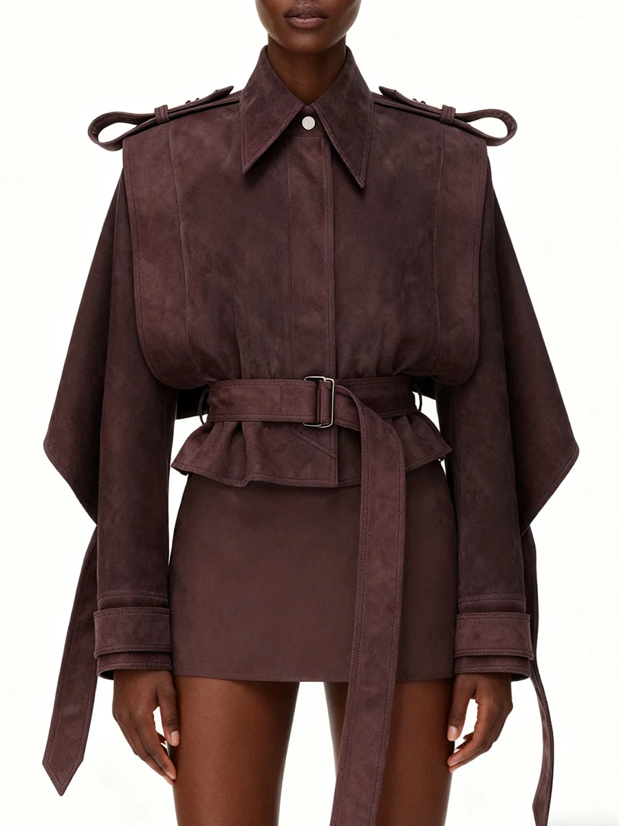 VGH giacche corte larghe stile americano per donna bavero manica lunga cintura impiombata giacca chic autunnale stile moda femminile