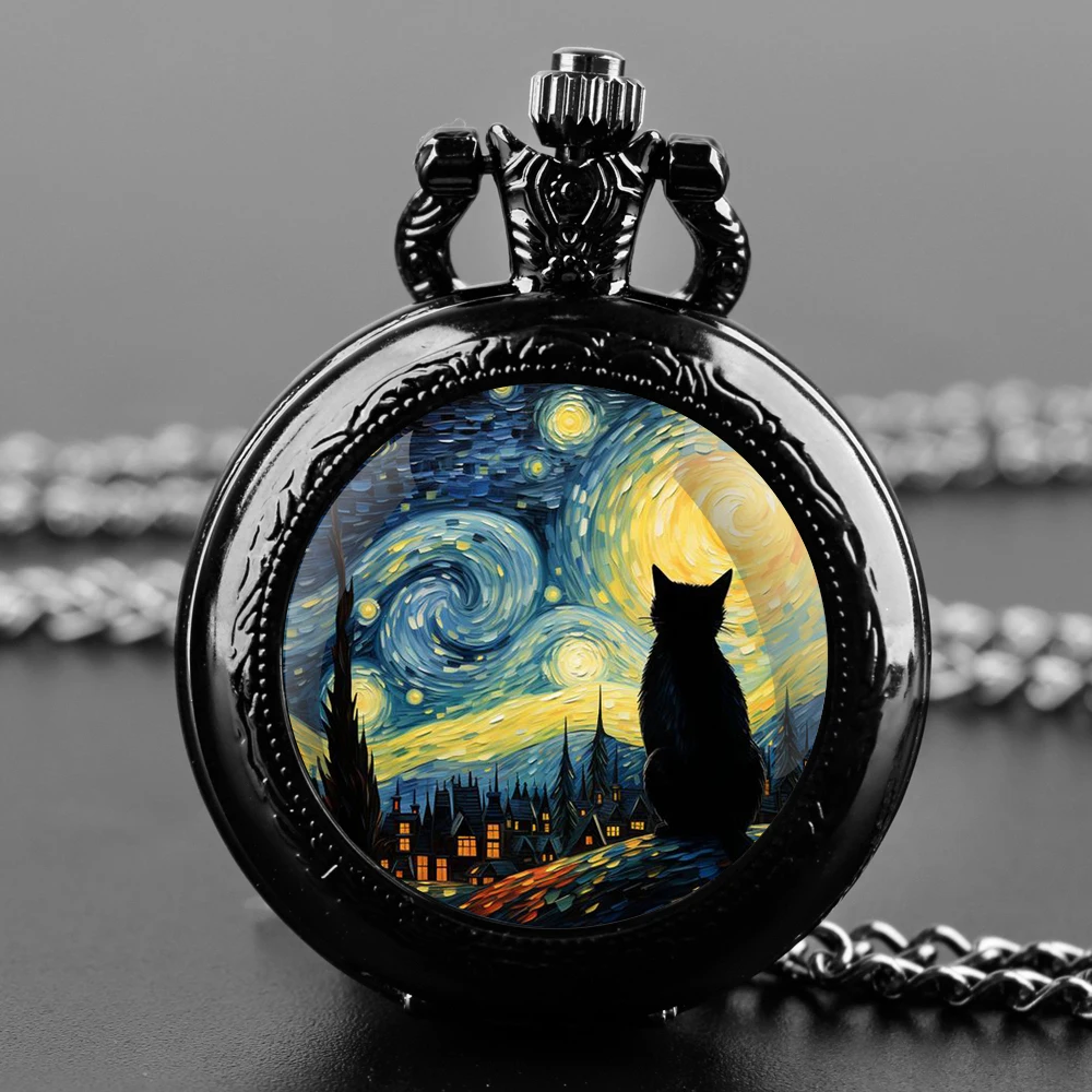 Classic Famous paintings Glass Dome Vintage Quartz Pocket Watch Men Women Pendant Necklace Chain Charm Clock Watch Jewelry Gifts