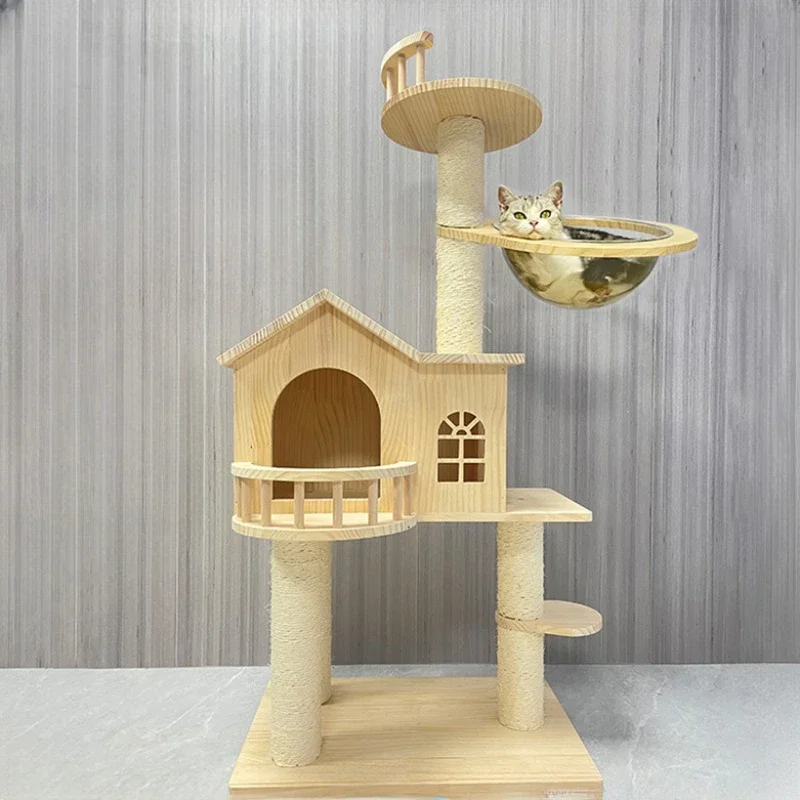 Creative Solid Wood Cat Nest Cat Climbing Frame Multi-functional Space Capsule Cat Villa Multi-layer Jumping Platform Pet Toy