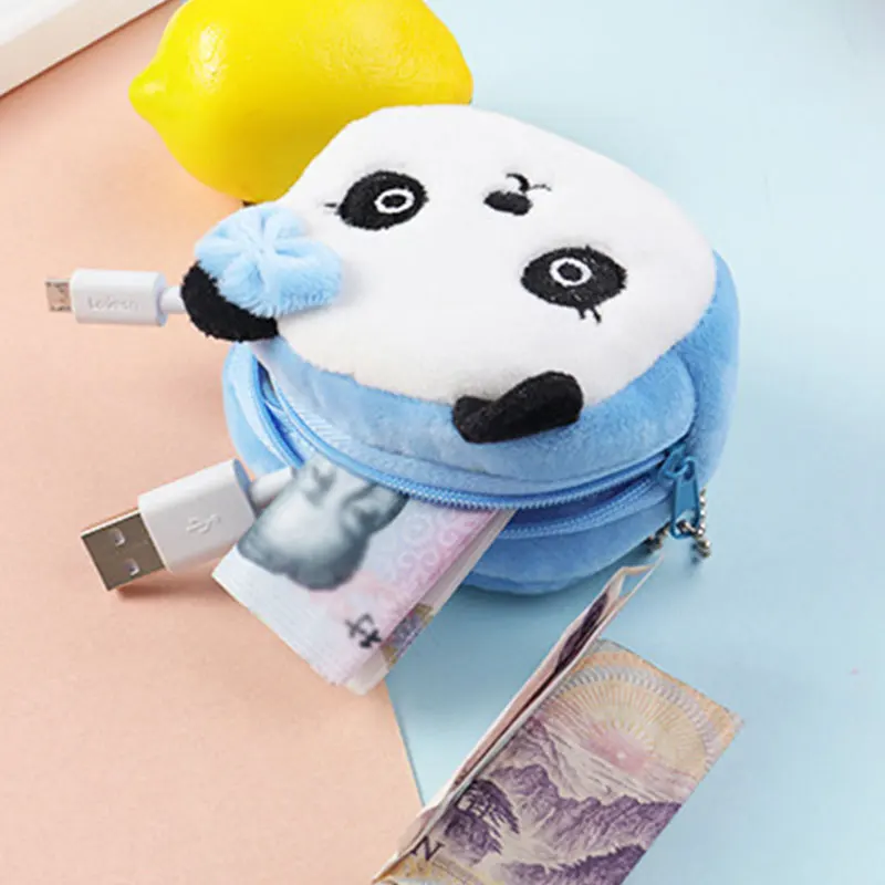 Soft Plush Panda Bear Dog Cartoon Women Coin Purse Mini Cute Zipper Girls Coin Wallet USB Cable Bag Key Wallets Key Holder Bag